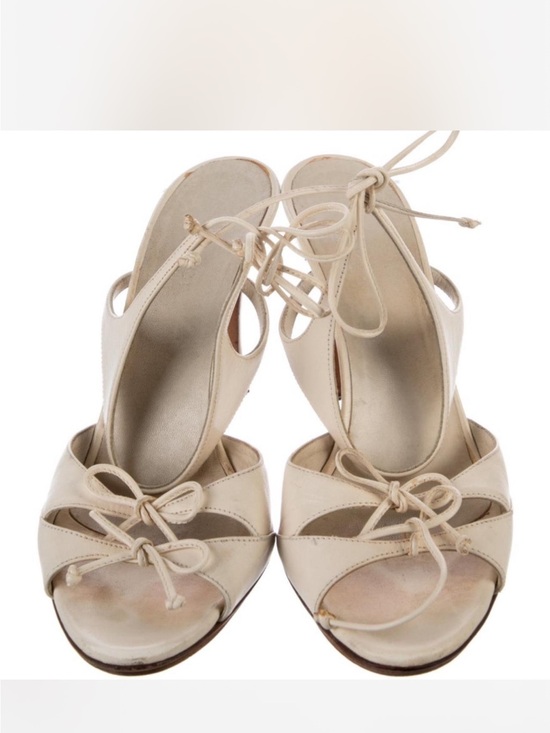 Gucci Shoes - Gucci Cream Lace-Up Open-Toe Heels